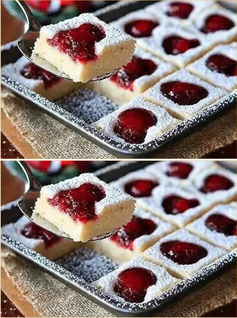 Delicious holiday cherry squares recipe with sweet cherries and a buttery crust