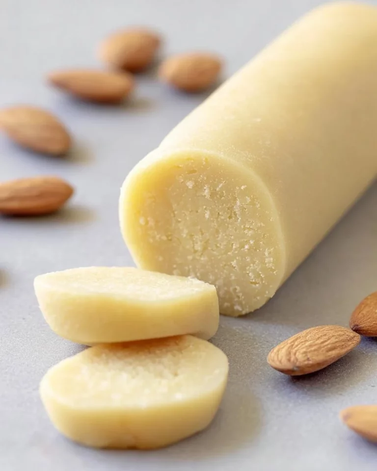 Delicious homemade marzipan prepared from scratch with almond and sugar.