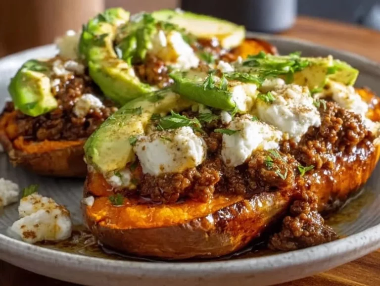 Delicious Hot Honey Beef served with Cottage Sweet Potato Boats for a flavorful meal.