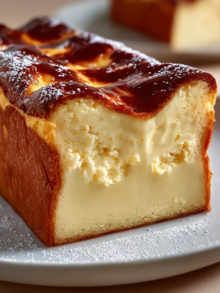 Indulgent burnt basque cheesecake baked in a loaf pan, showcasing its creamy texture.