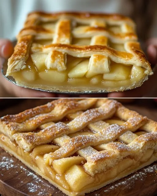 A delicious slice of Italian Apple Pie served on a plate with a fork.