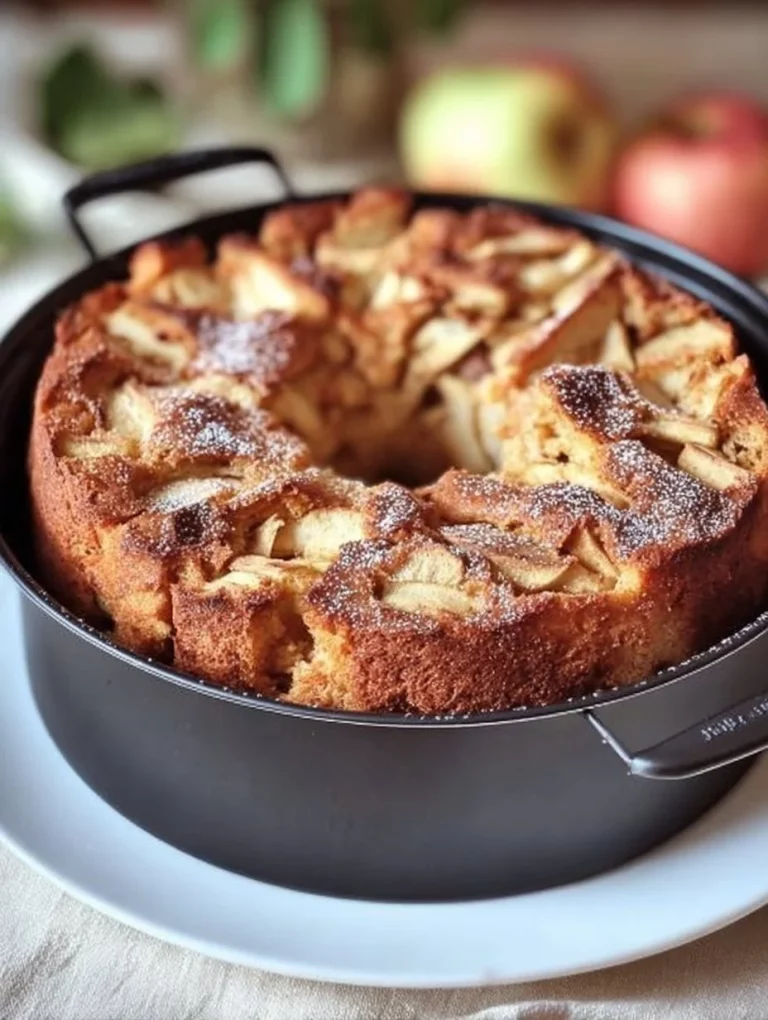 Slice of homemade Jewish Apple Cake with apples and spices on a plate