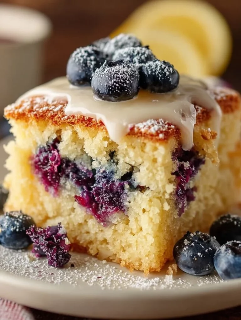 Moist lemon blueberry sheet cake with vibrant blueberries and lemon zest