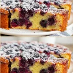 Lemon Blueberry Upside Down Cake with fresh blueberries and lemon zest