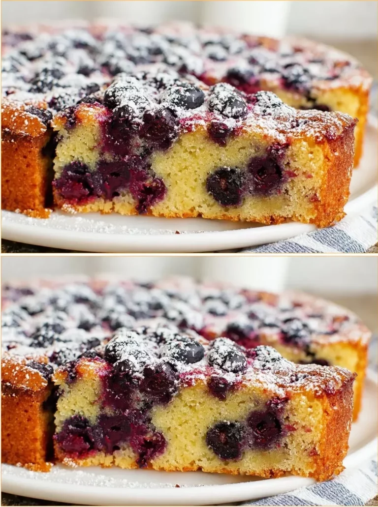 Lemon Blueberry Upside Down Cake with fresh blueberries and lemon zest
