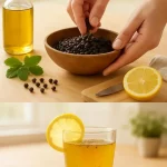 Healthy morning drink with olive oil and black pepper for a nutritious start