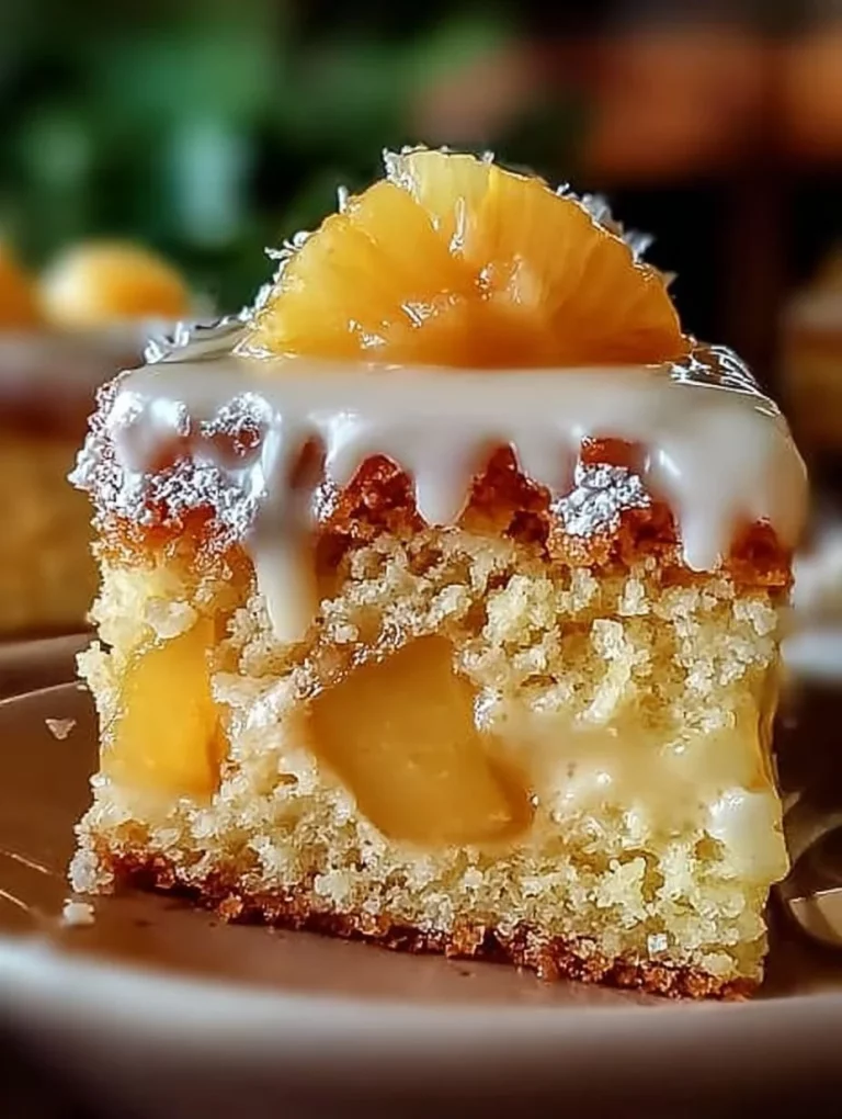 Delicious Pineapple Heaven Cake topped with fresh pineapple slices
