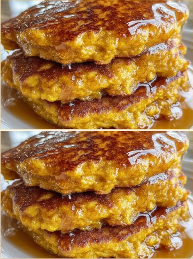 Stack of pumpkin cottage cheese protein pancakes topped with syrup