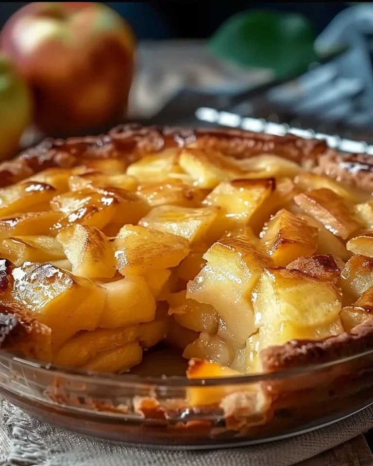 Delicious restaurant-quality apple cake with fresh apple slices and caramel drizzle