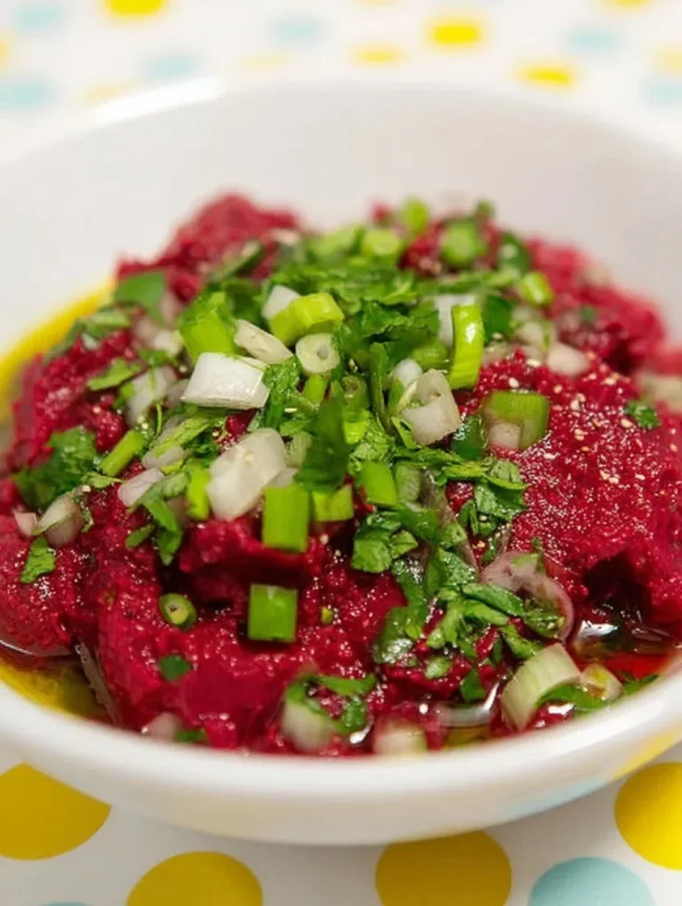 Delicious roasted beetroot spread served on toasted bread.