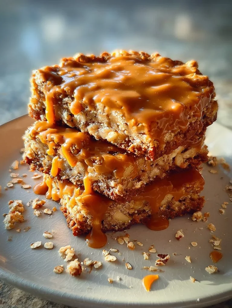Delicious Roys Light Caramel Apple Oatmeal Cake topped with caramel and apples.