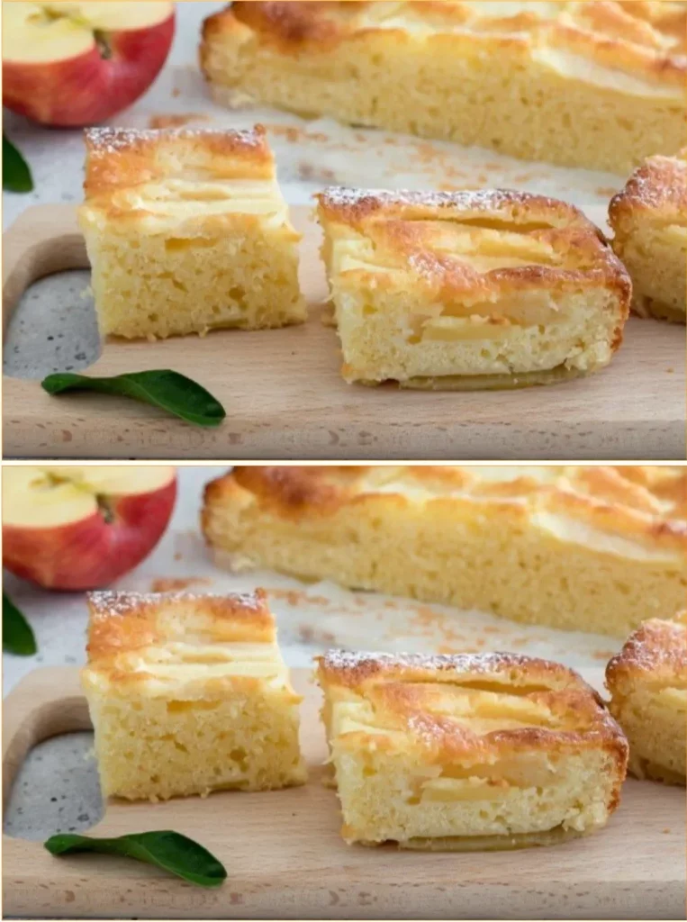 Slice of rustic apple cake with fresh apples and cinnamon