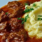 Simple Beef Goulash with Bell Pepper in a serving bowl