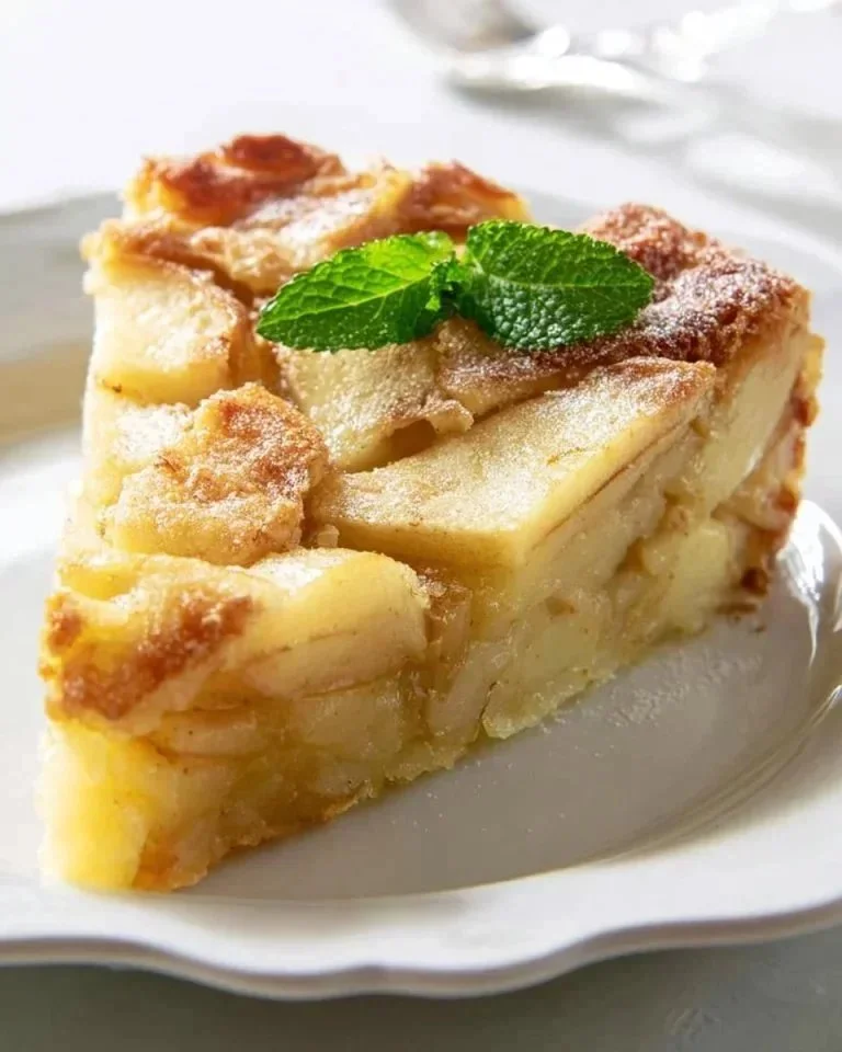 Delicious slice of simple French apple pie with fresh apples and flaky crust