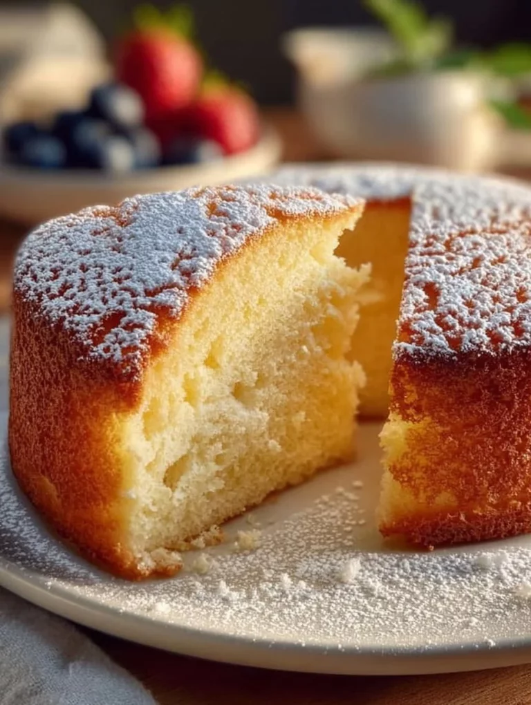 Slice of fluffy sponge cake with fresh berries on a white plate