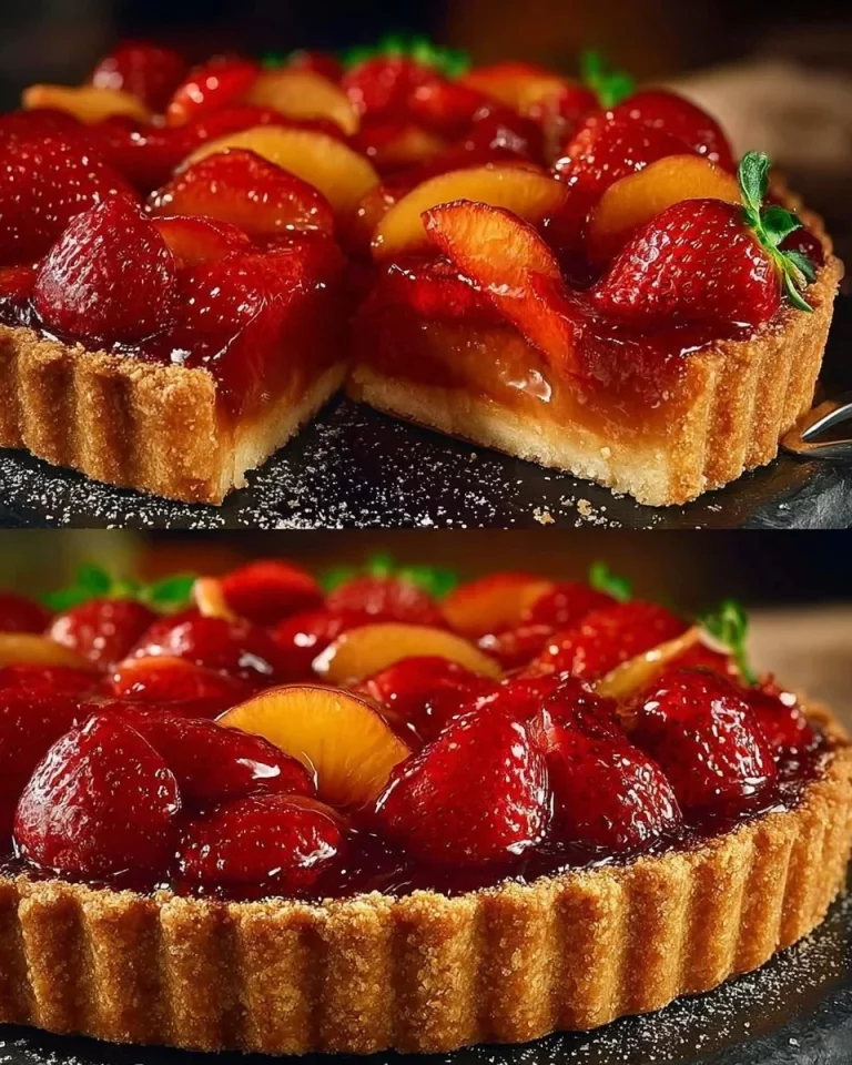 Delicious strawberry oat cake topped with fresh strawberries and oats