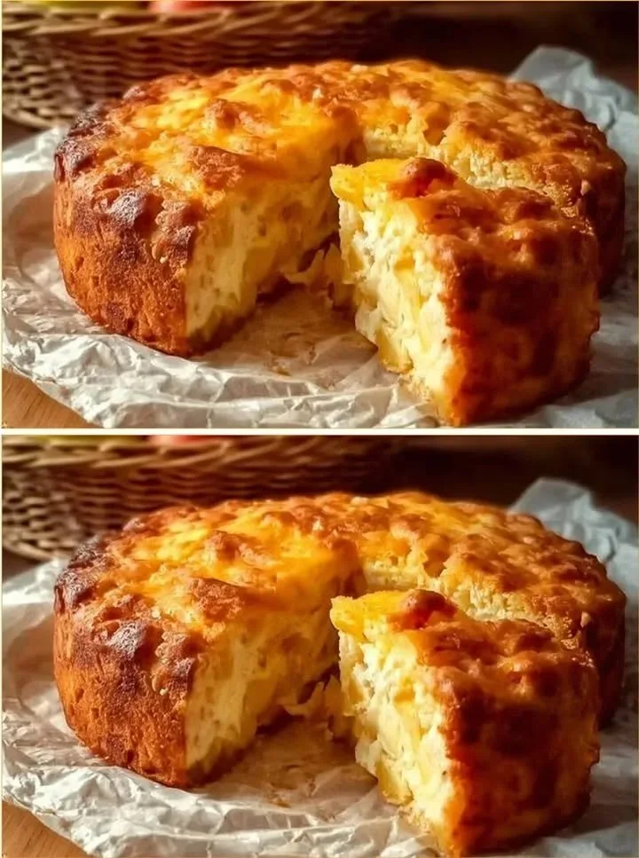 Delicious homemade Sugar Apple Cake served on a rustic wooden table.