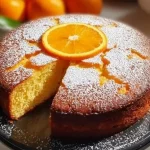 Delicious super smooth orange cake topped with fresh orange slices
