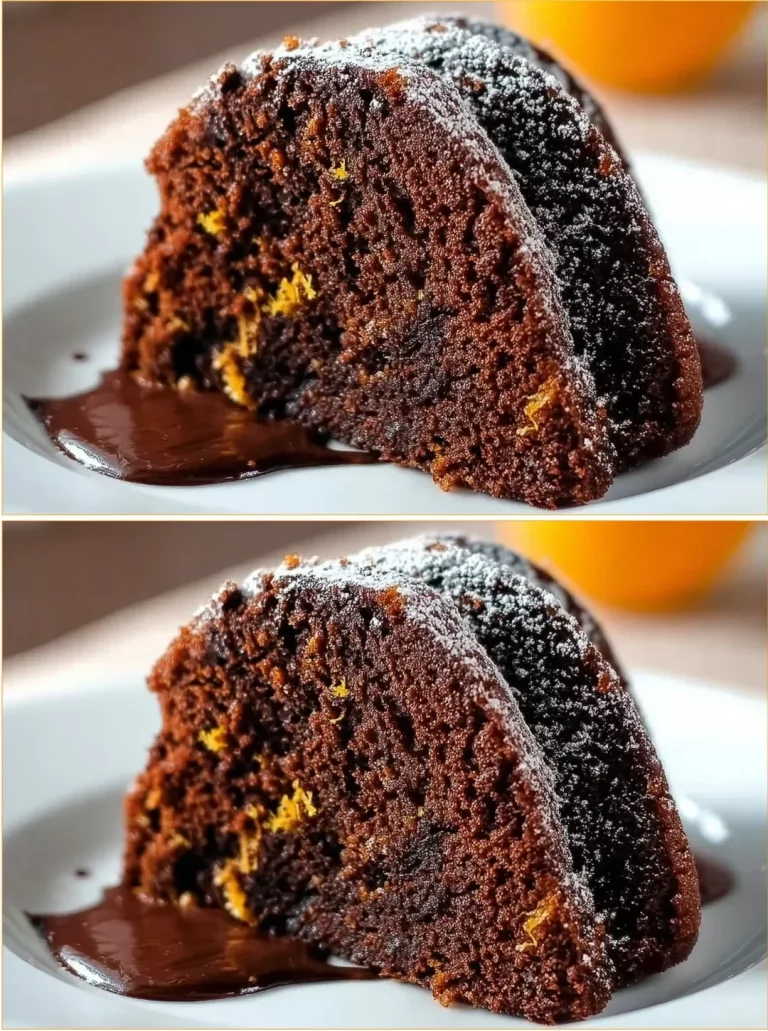 Vegan Chocolate Orange Bundt Cake made with whole wheat, garnished with orange slices.