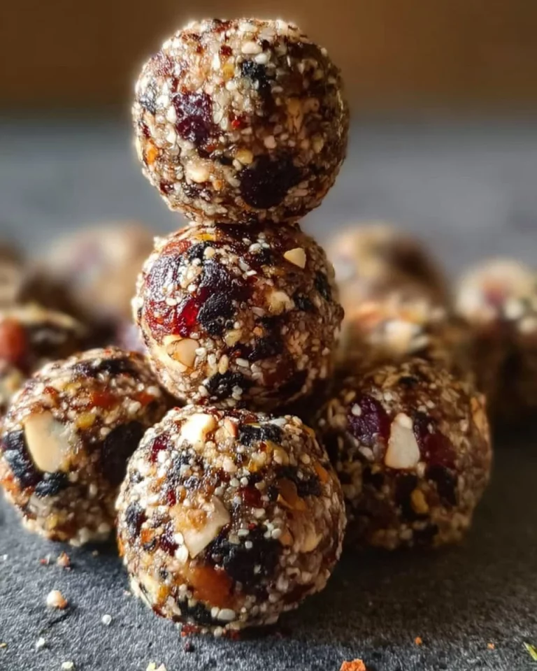 Vegan energy balls made with dried plums and almonds on a wooden table