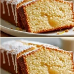 Delicious vegan lemon pound cake slice with a lemon glaze