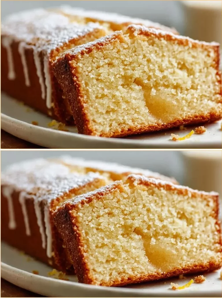 Delicious vegan lemon pound cake slice with a lemon glaze