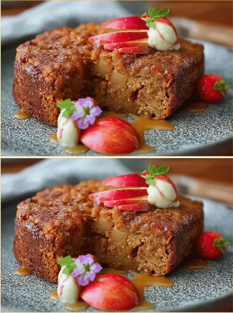Homemade Virginia's Fresh Apple Cake with apples and spices on a plate