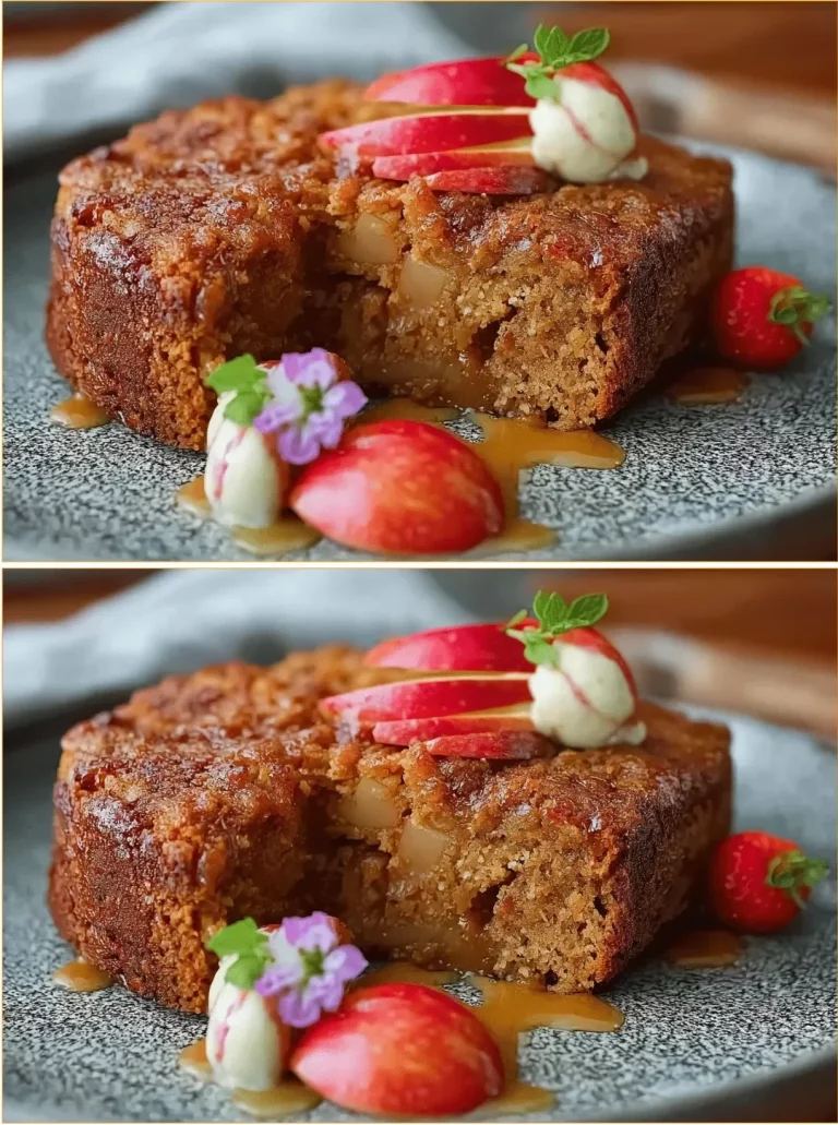 Homemade Virginia's Fresh Apple Cake with apples and spices on a plate