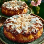 Delicious slice of Yogurt Peach Cake with fresh peaches on top