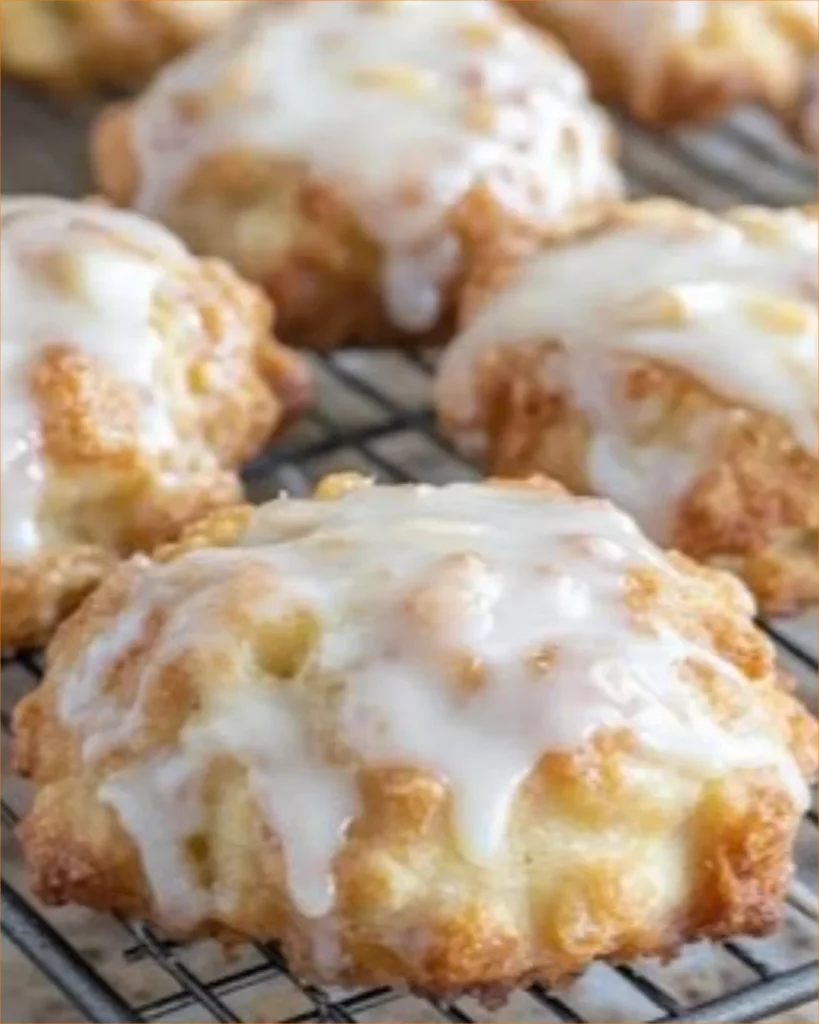 Baked apple fritters drizzled with sweet glaze and topped with chopped apples