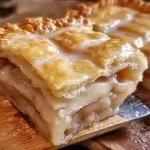 Glazed apple slab pie with a golden crust and shiny apple glaze