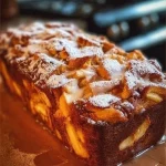 Freshly baked irresistible Apple Cinnamon Bread with sliced apples and cinnamon.