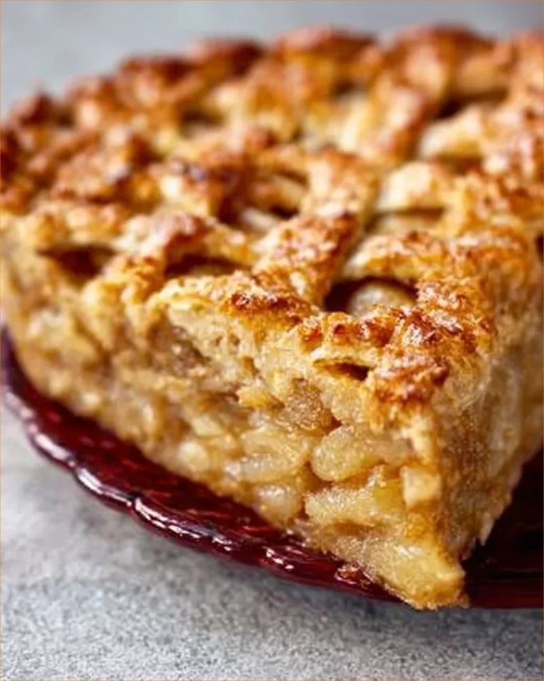 Slice of Swedish Apple Pie on a plate with cinnamon and apple slices