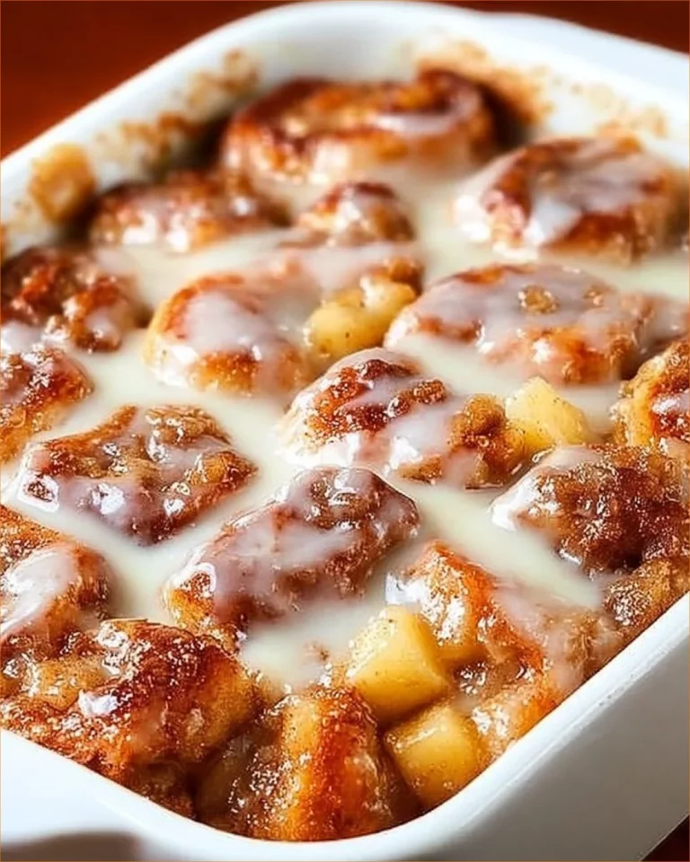 Warm cinnamon rolls with apple pie filling, fresh out of the oven.