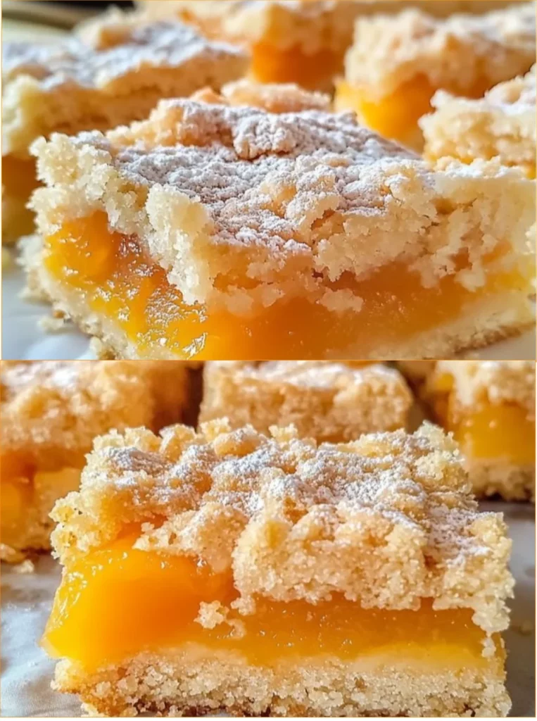 Homemade apricot shortbread bars with a crumbly texture and bright apricot filling