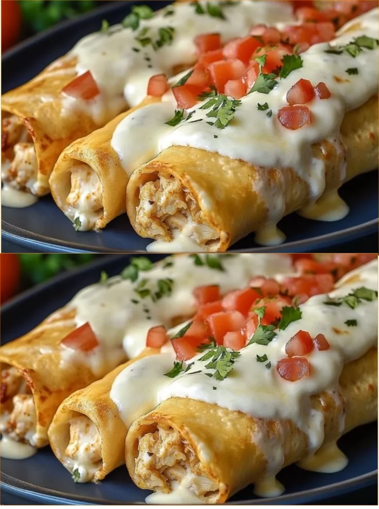 Baked cream cheese chicken taquitos on a plate, ready to serve.