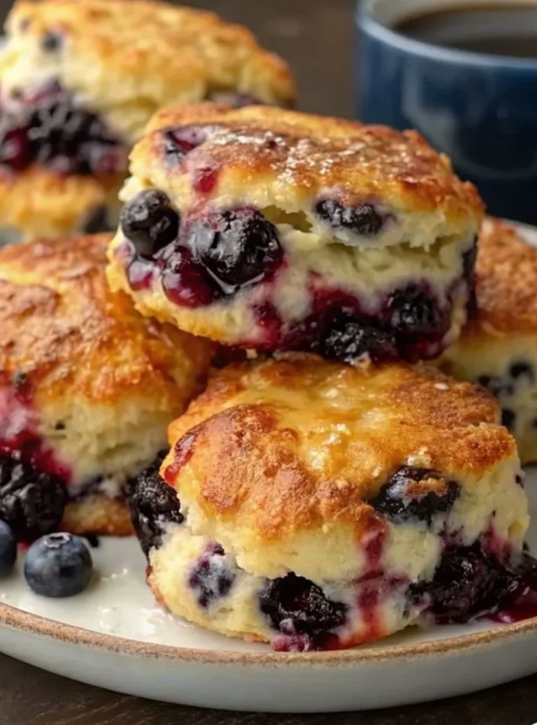 Freshly baked blueberry biscuits on a rustic wooden table