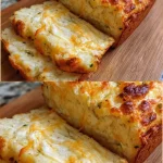 Freshly baked cheese bread with a golden crust and gooey cheese.