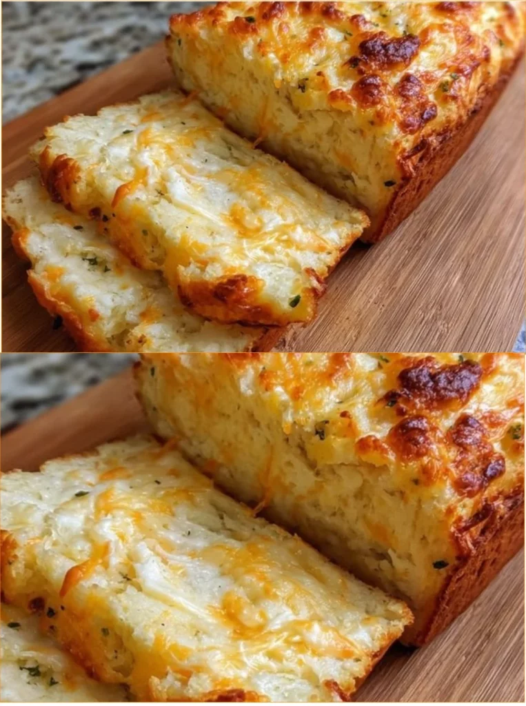 Freshly baked cheese bread with a golden crust and gooey cheese.