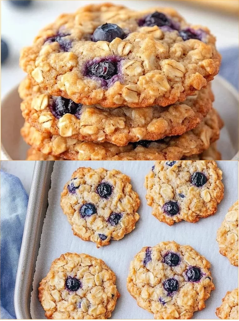 Classic blueberry oatmeal cookies stacked on a plate