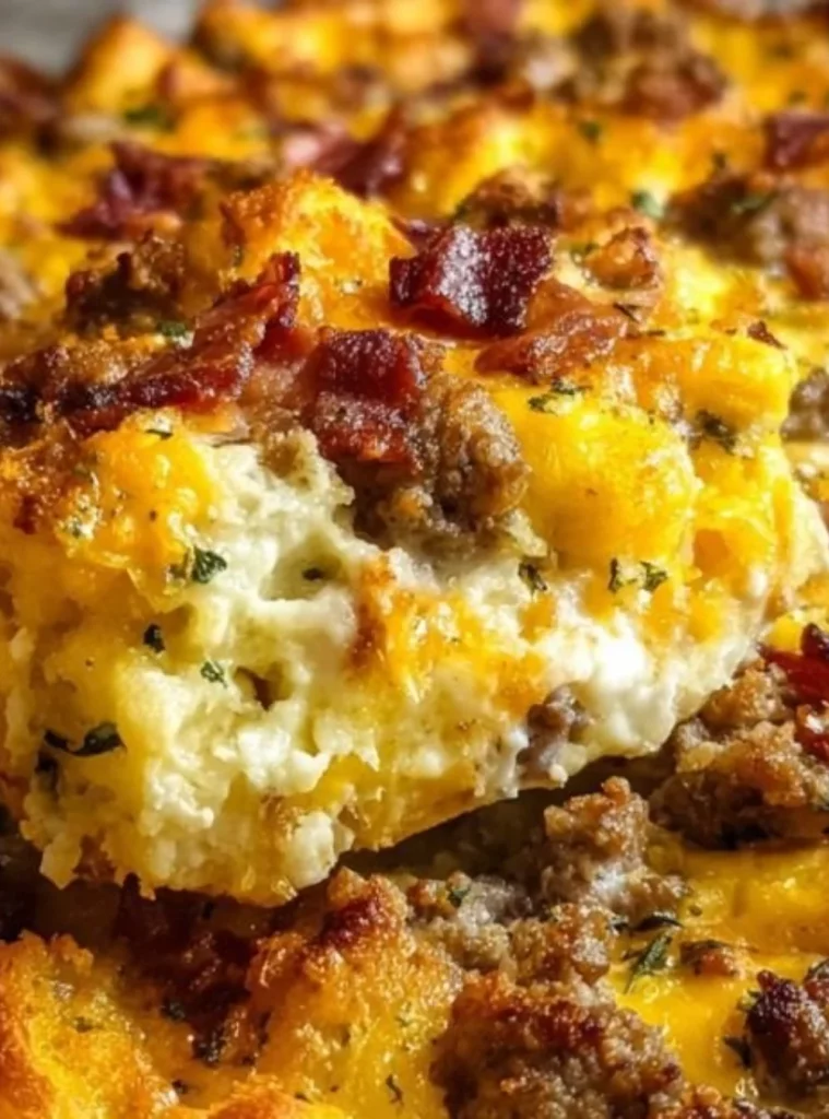 Delicious Crack Breakfast Casserole served on a plate with herbs