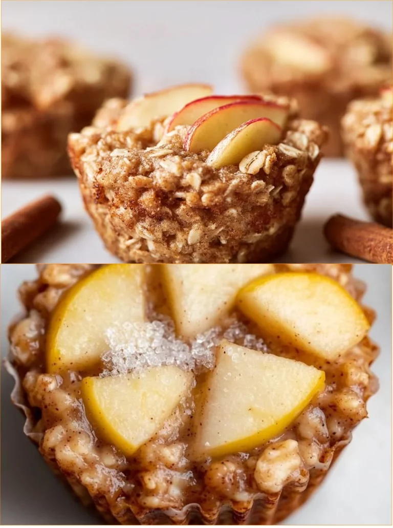 Fluffy baked apple cinnamon oatmeal cups fresh out of the oven, served on a plate.