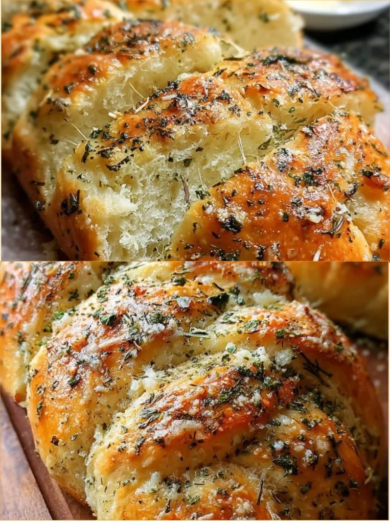 Homemade Garlic Parmesan Herb Bread fresh out of the oven.