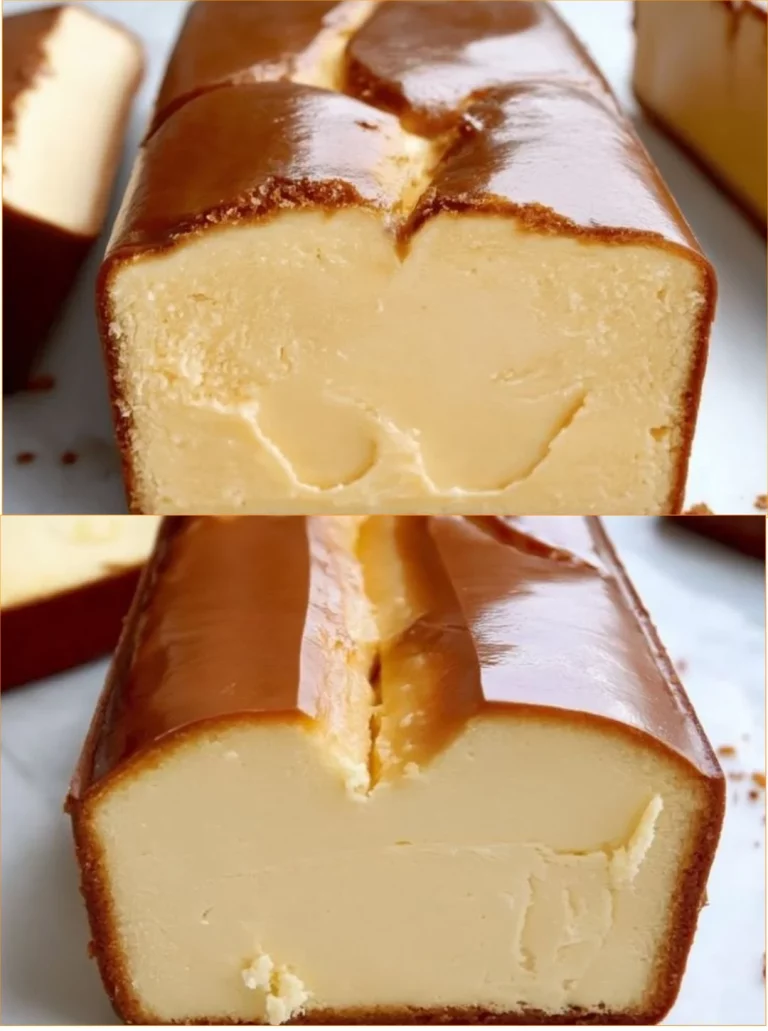 Indulgent burnt basque cheesecake baked in a loaf pan, served on a plate