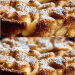 Delicious Jamie Oliver apple pie cake served on a rustic wooden table.