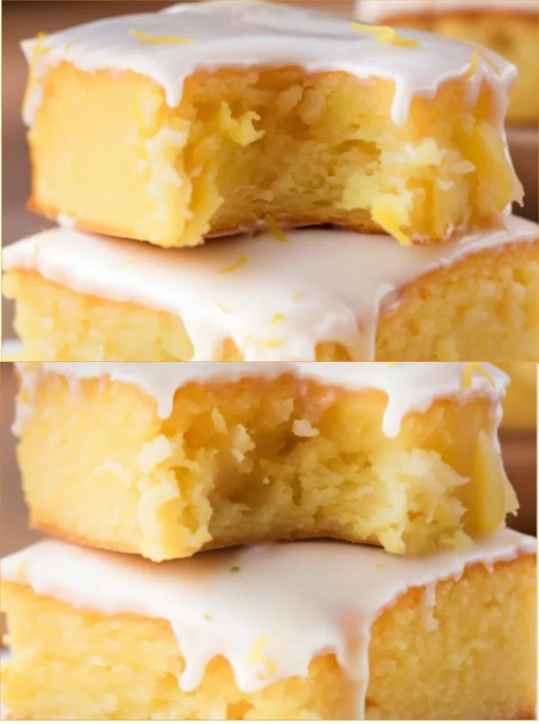 Delicious homemade lemon brownies with a bright yellow icing on top