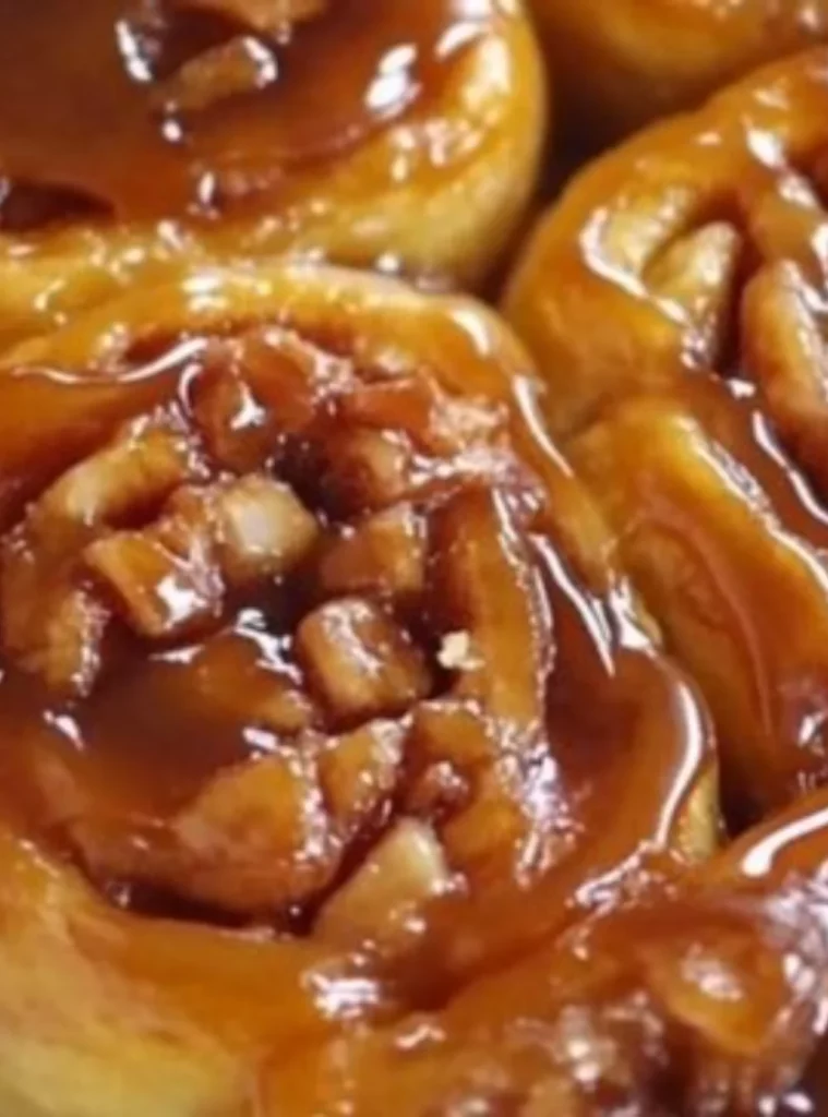 Old-fashioned caramel rolls drizzled with rich caramel sauce.