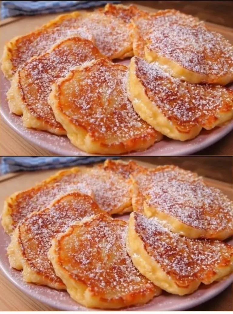 Delicious homemade apple pancakes topped with syrup and cinnamon.