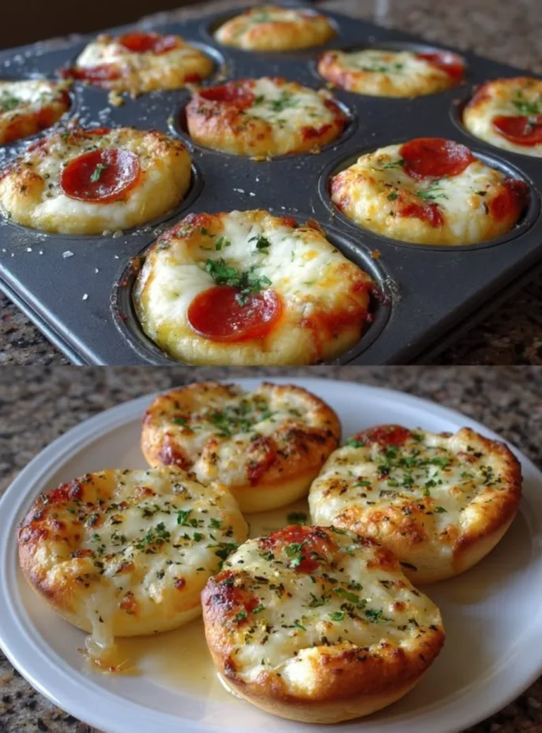 Garlic butter pizza muffins fresh out of the oven, delicious and flavorful snacks.