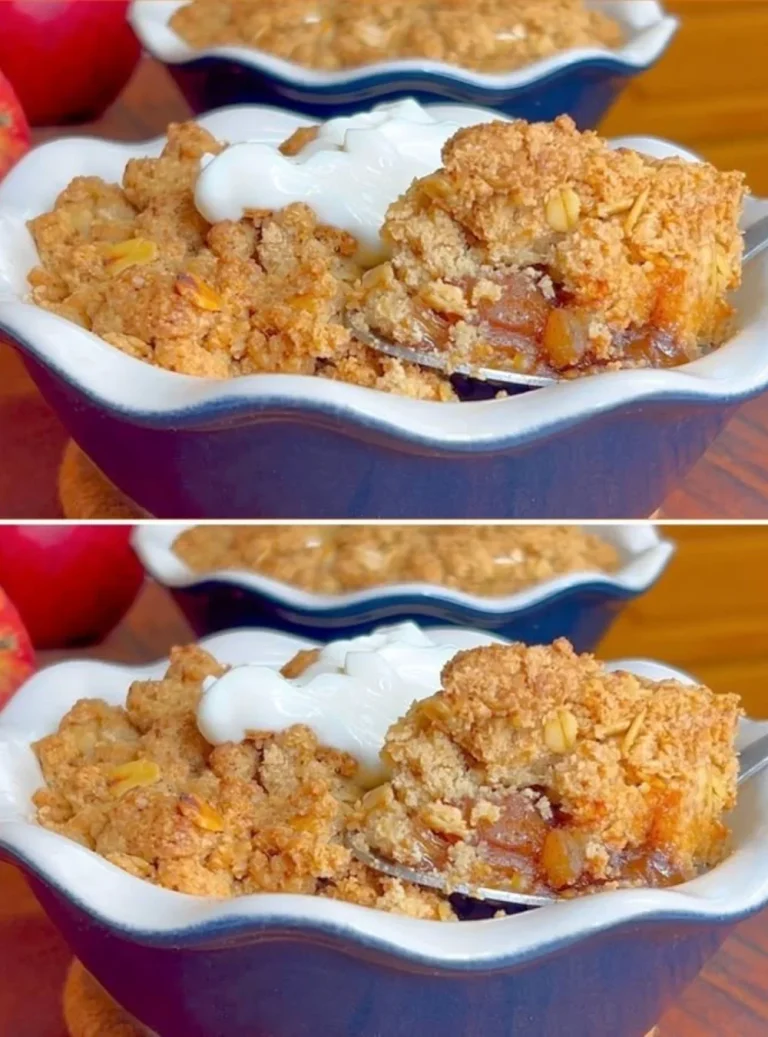 Delicious gluten-free apple crumble topped with oats and cinnamon.
